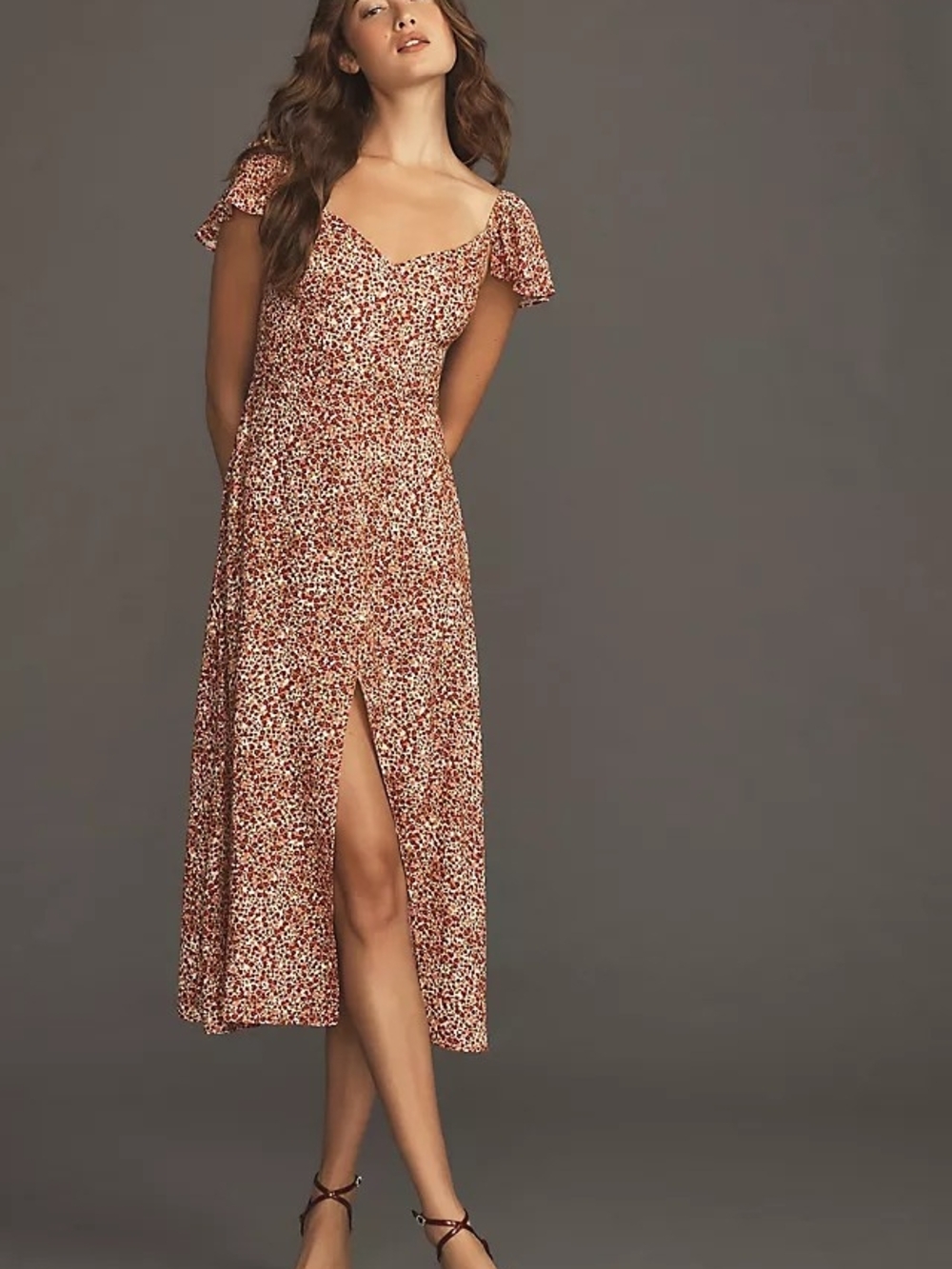 Reformation Rust Floral Midi Dress
